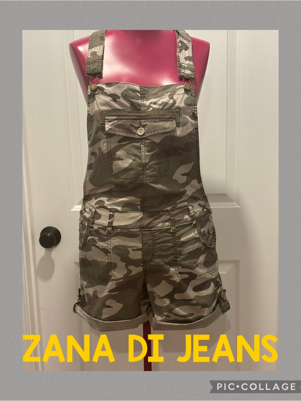 Camo Short Overalls - Green Camouflage Y2K
